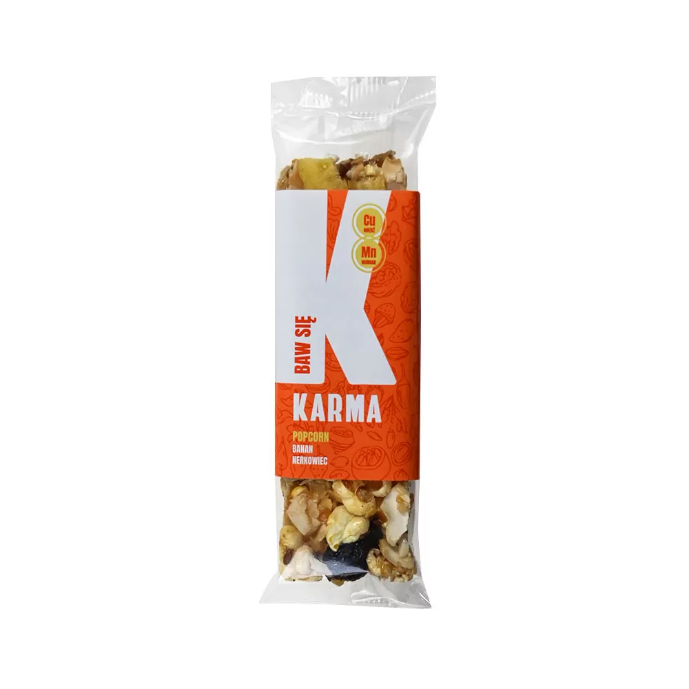 Baton &quot;BAW SIĘ&quot; - popcorn, banan, nerkowiec Karma, 35g