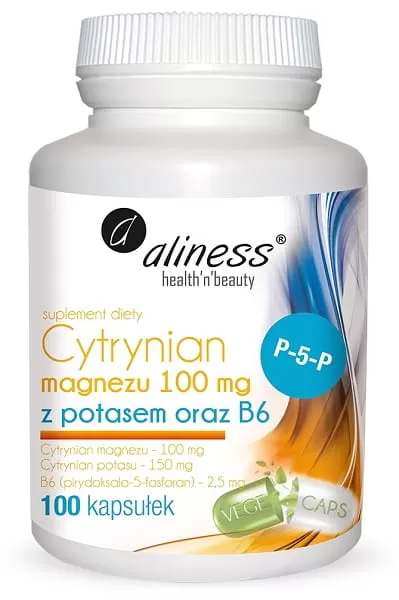 Cytrynian magnezu + potas + B6 100kaps. Aliness