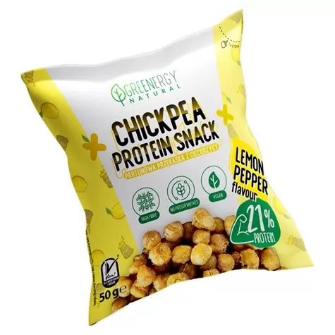Chipsy proteinowe z ciecierzycy - smak cytryna&amp;pieprz Greenergy, 50g