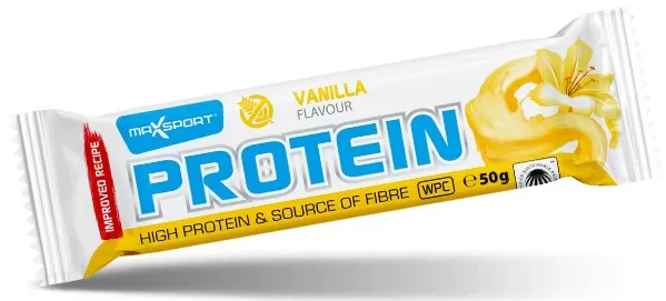 BATON PROTEINOWY O SMAKU WANILIOWYM W BIAŁEJ POLEWIE BEZGLUTENOWY 50 g - MAXSPORT