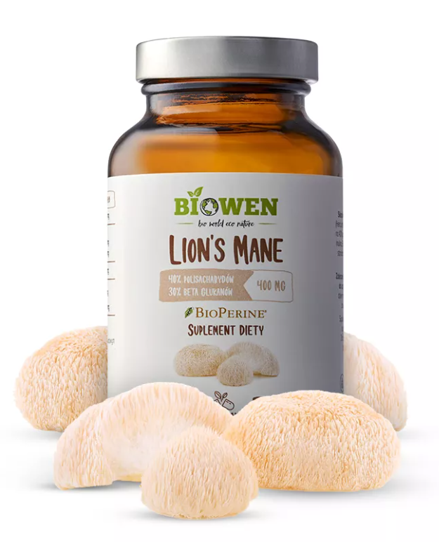 GRZYBY SOPLÓWKA JEŻOWATA (LION&#39;S MANE) EKSTRAKT (400 mg) BEZGLUTENOWY 90 KAPSUŁEK - BIOWEN