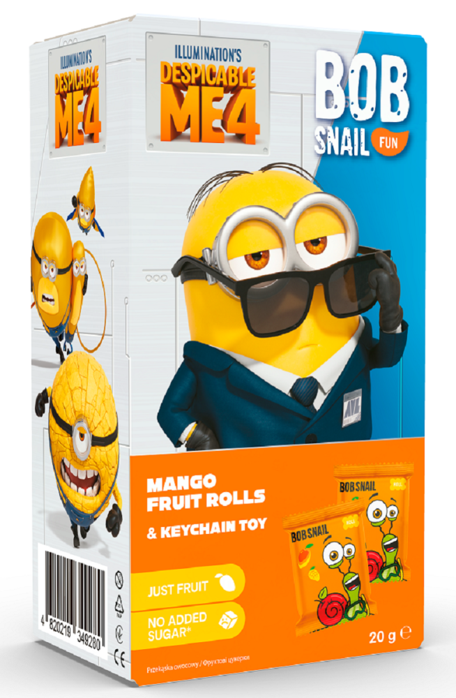 PRZEKĄSKA EAT &amp; PLAY MANGO Z BRELOKIEM MINIONKI BEZGLUTENOWA 20 g - BOB SNAIL
