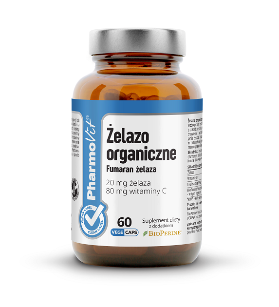 ŻELAZO (20 mg) BEZGLUTENOWE 60 KAPSUŁEK - PHARMOVIT (CLEAN LABEL)