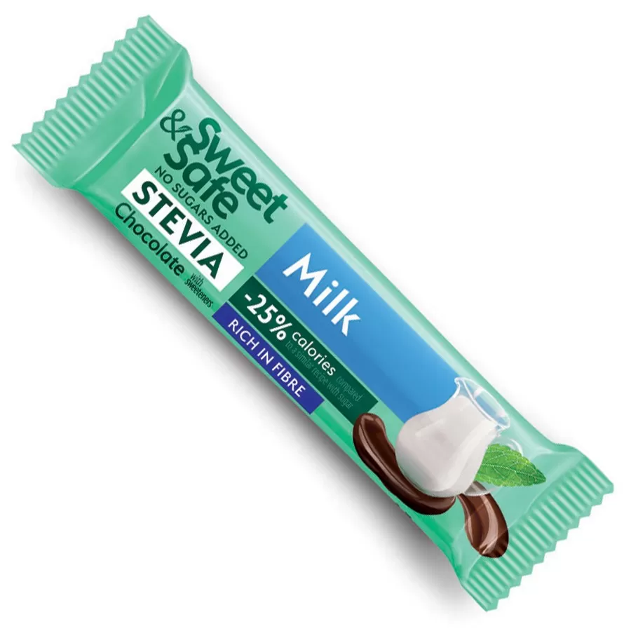 Baton z czekolady mlecznej, słodzony stewią, Sweet&amp;Safe, 25g