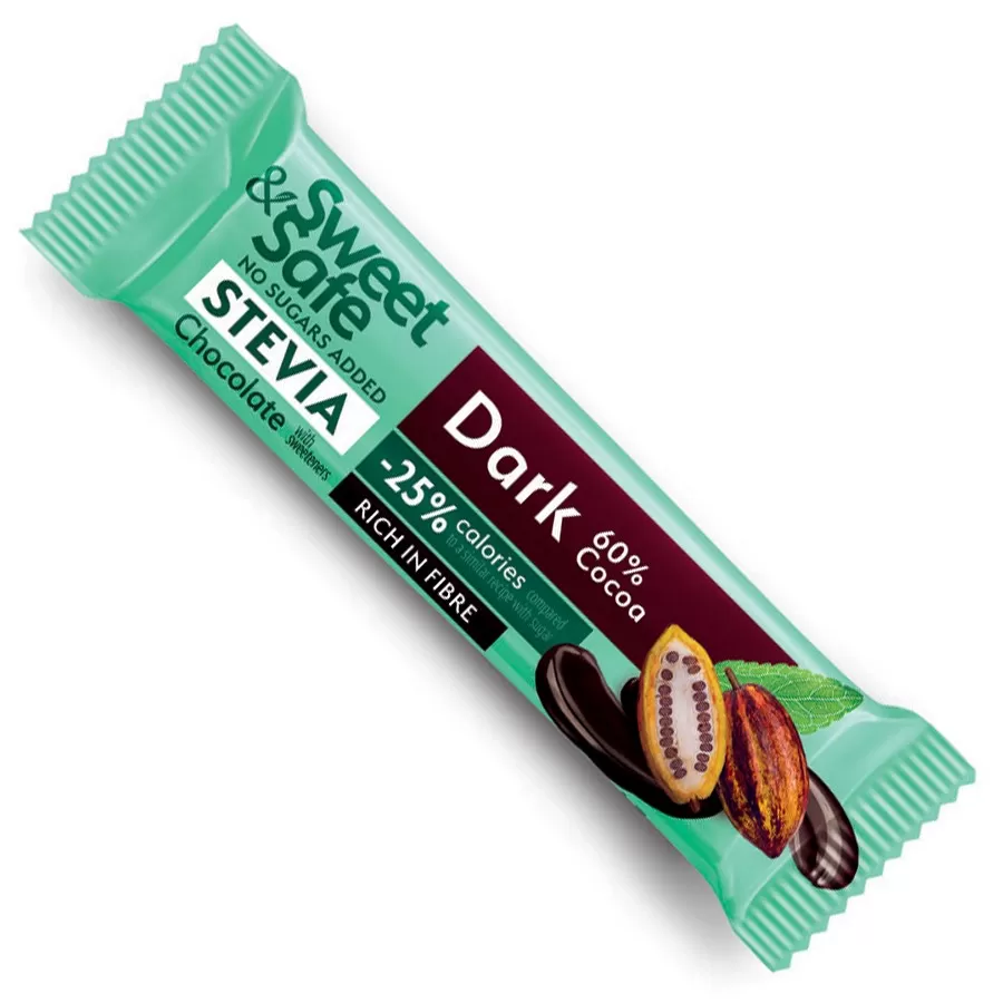 Baton z deserowej czekolady 60% kakao, słodzony stewią i erytrytolem Sweet&amp;Safe 25g
