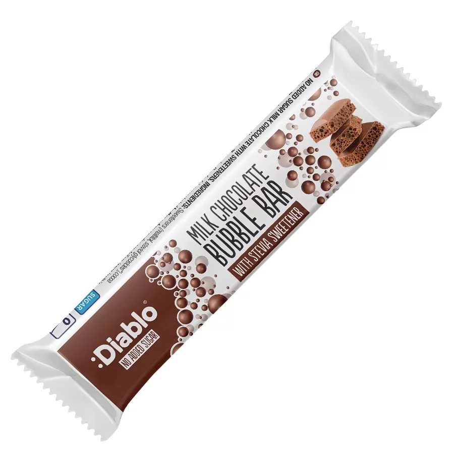 Baton z mlecznej bąbelkowej czekolady bez dodatku cukru Diablo, 75g
