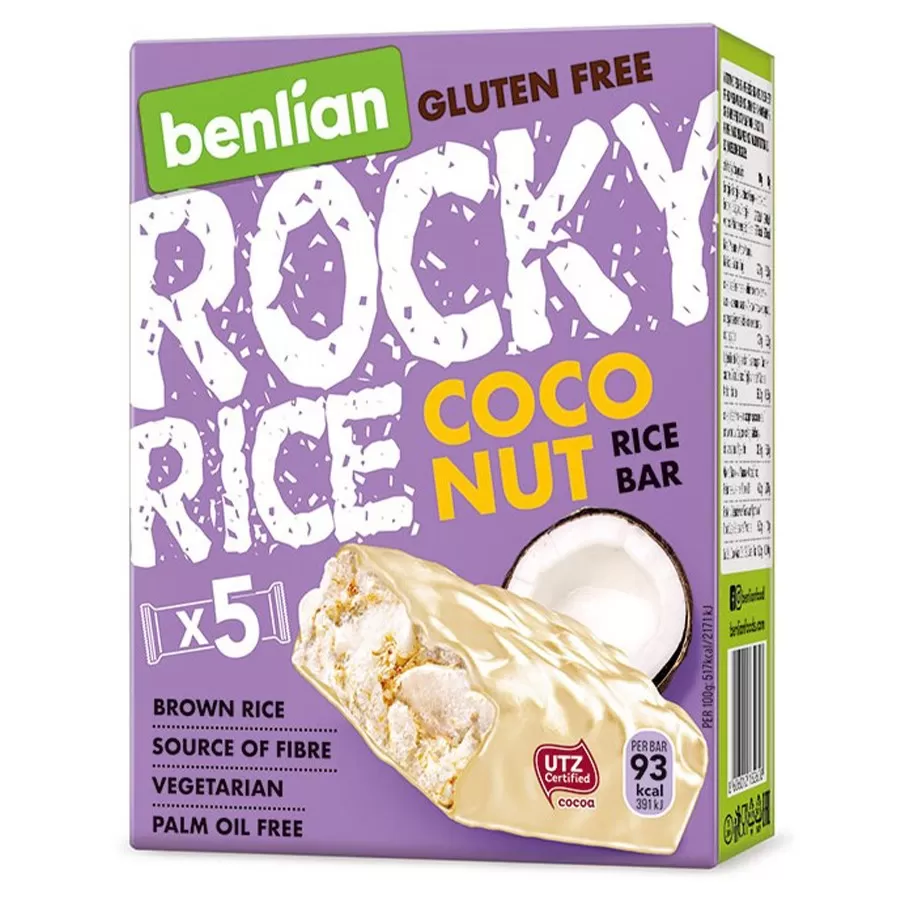 Batony ryżowe w polewach Rocky rice white - coconut Benlian, 90g