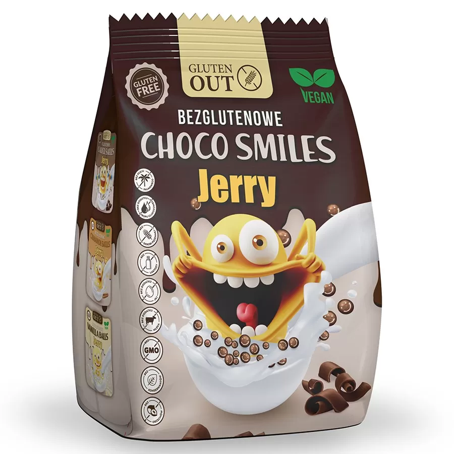 Buźki śniadaniowe &quot;Choco Smiles JERRY&quot; - Kakao  Gluten Out, 375g