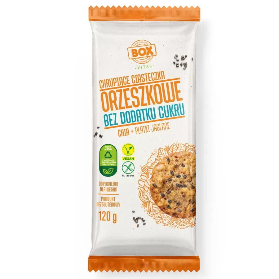Ciastka orzechowe chia + płatki jaglane bez dodatku cukru ZPC BOX, 120g