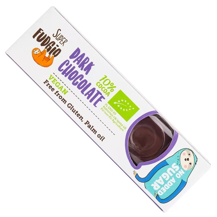 Czekoladowy baton z ciemnej czekolady bez dodatku cukru Super Fudgio BIO, 40g