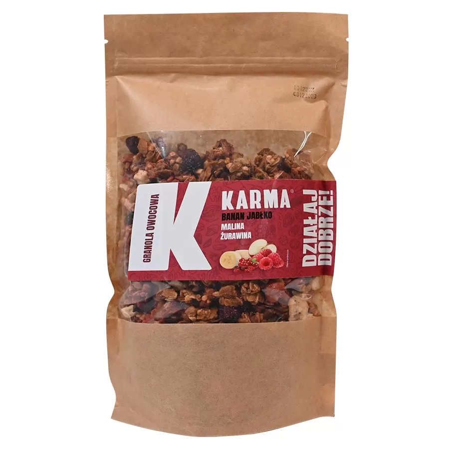 GRANOLA OWOCOWA - banan, jabłko, malina, żurawina Karma, 250g