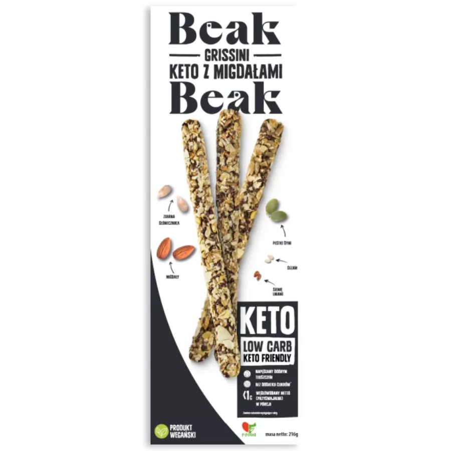 Grissini KETO z migdałami Beak Beak, 216g