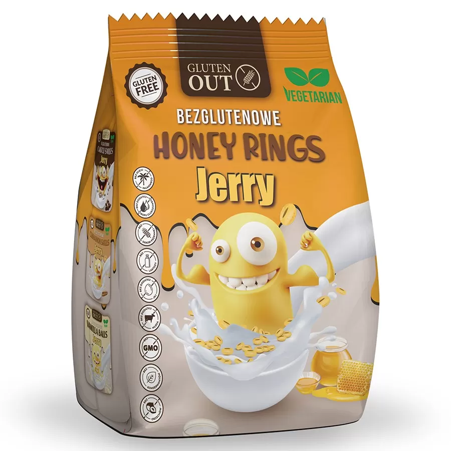 Kółka śniadaniowe &quot;Honey Rings JERRY&quot; - Miód  Gluten Out, 375g