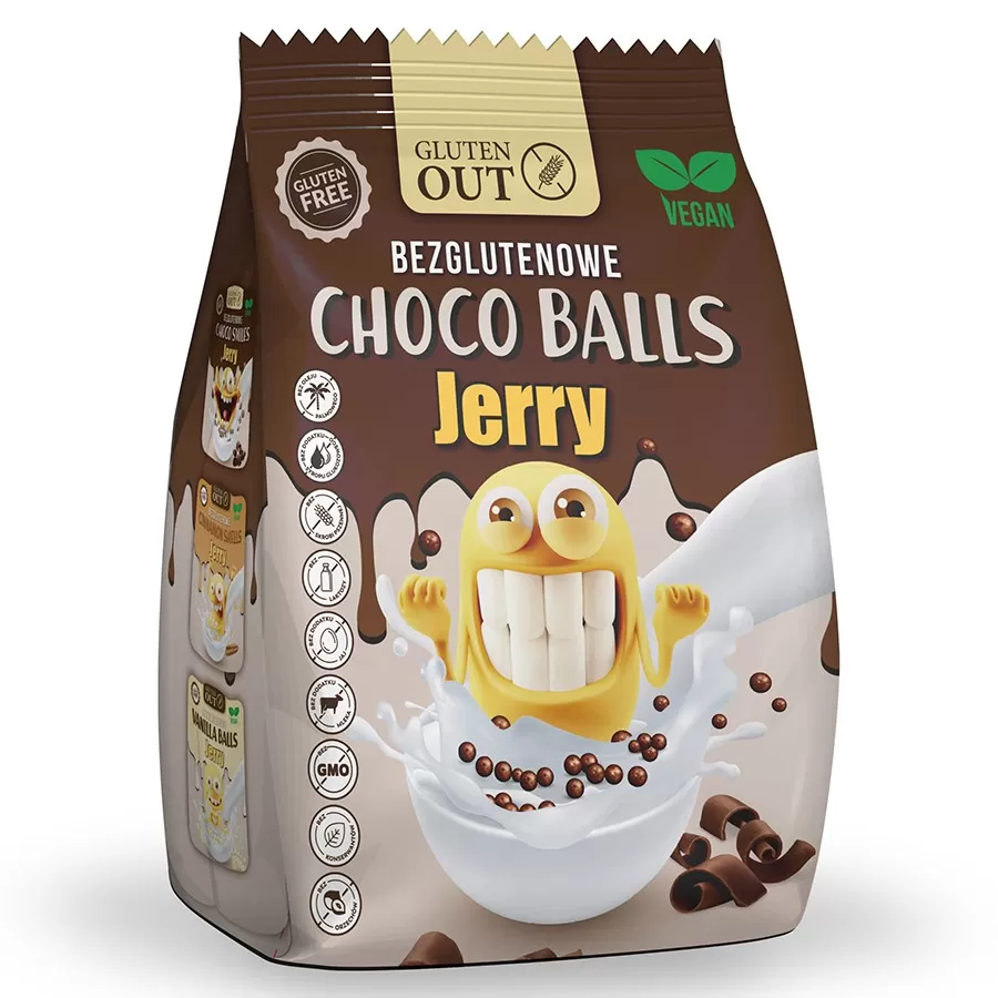 Kulki śniadaniowe &quot;Choco Balls JERRY&quot; - Kakao Gluten Out, 375g