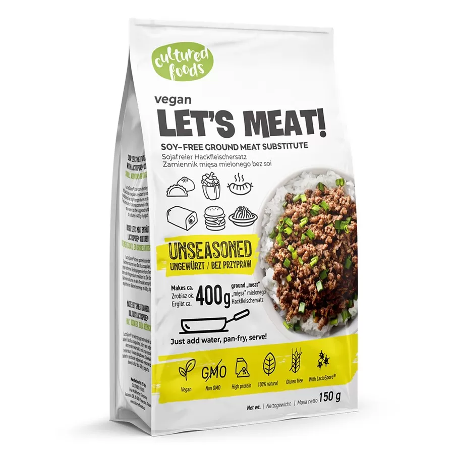 Let&#39;s Meat! Roślinny zamiennik mięsa - bez przypraw Cultured Foods, 150g