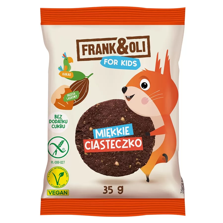 Miękkie ciasteczko For Kids z kakao i orzechem laskowym Frank&amp;Oli, 35g