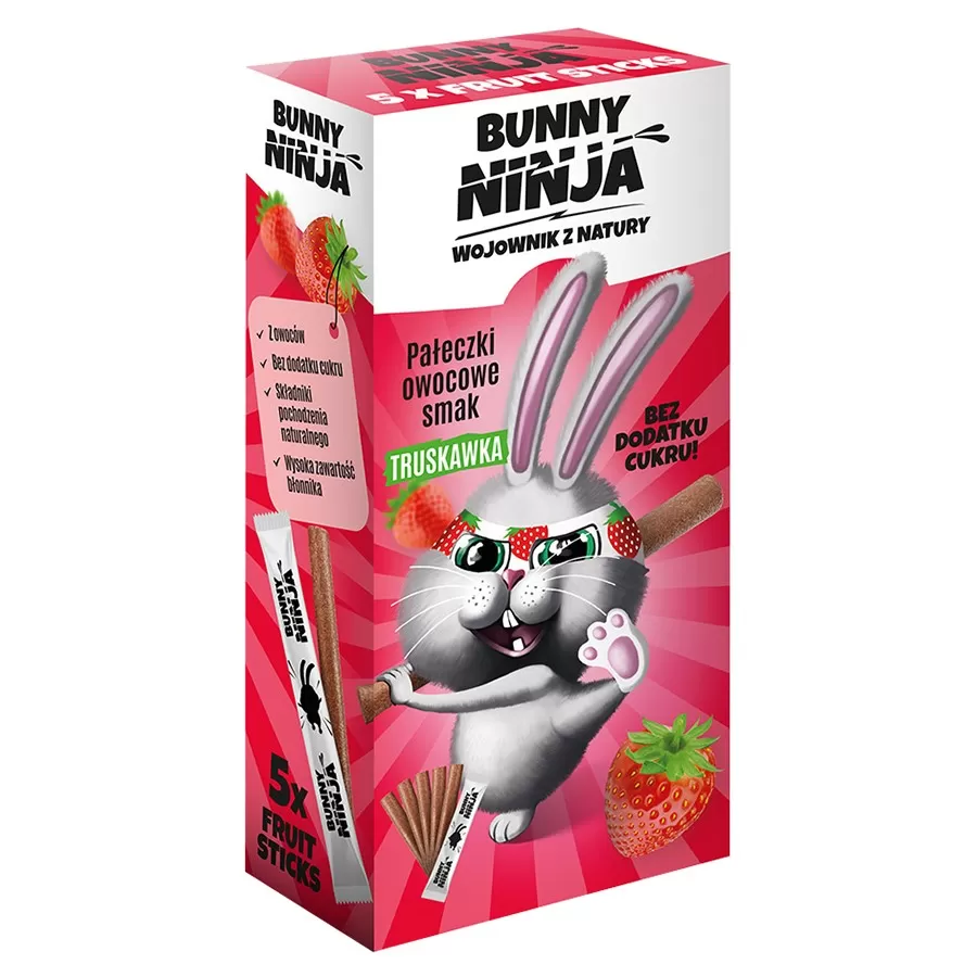 Przekąski owocowe w kształcie pałeczek truskawkowych Bunny Ninja, 5x10g