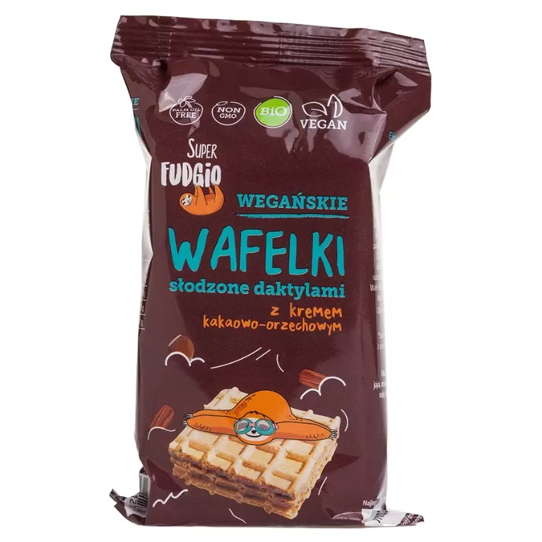 Wafelki słodzone daktylami z kremem kakaowo-orzechowym Super Fudgio BIO, 120g