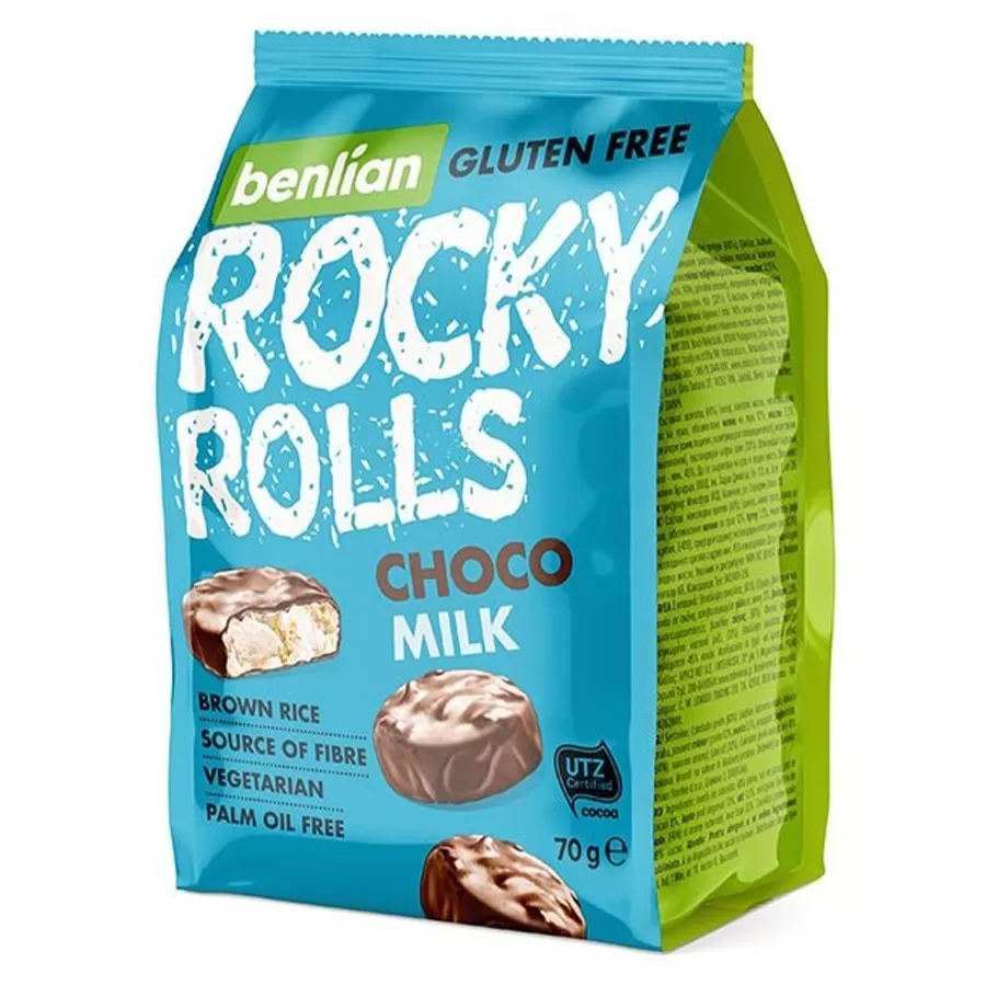 Wafle ryżowe w polewach Rocky rolls choco - milk Benlian, 70g