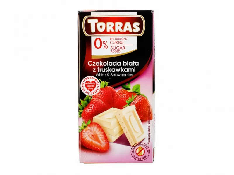 Czekolada  biała z truskawkami - 75g Torras