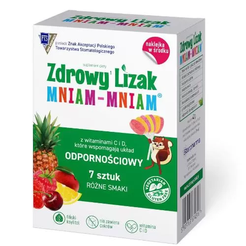 Zdrowy Lizak Mniam-Mniam bez cukru z witamina C i D, odporność Starpharma, 7 sztuk