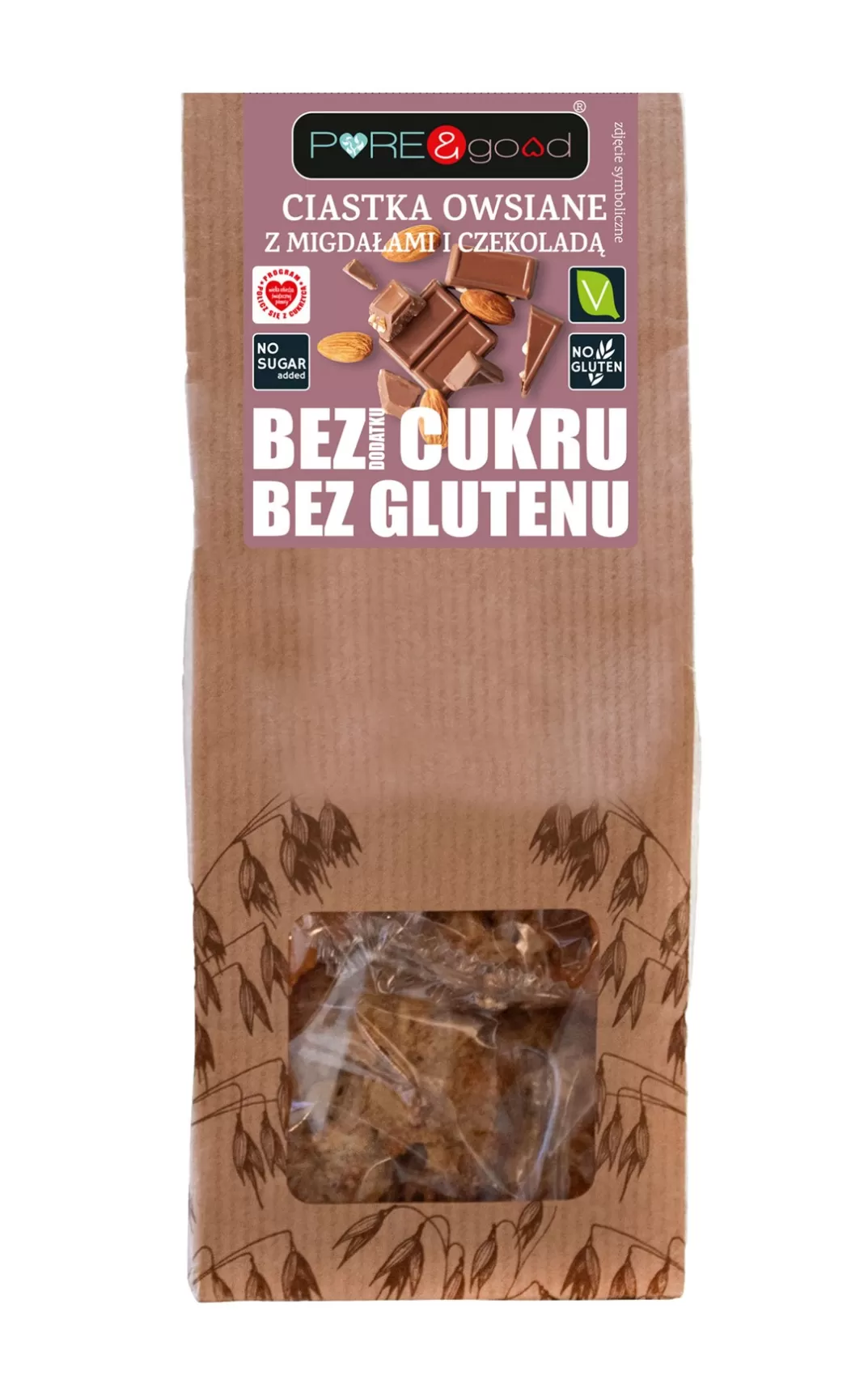 Ciastka Owsiane Z Migdałami i Czekoladą Bez Cukru 150g - Pure&good