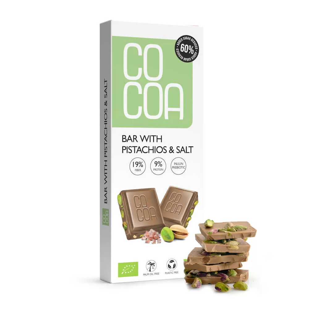 Tabliczka Z Pistacjami I SolĄ 60 % Mniej Cukru BIO 40 g - Cocoa