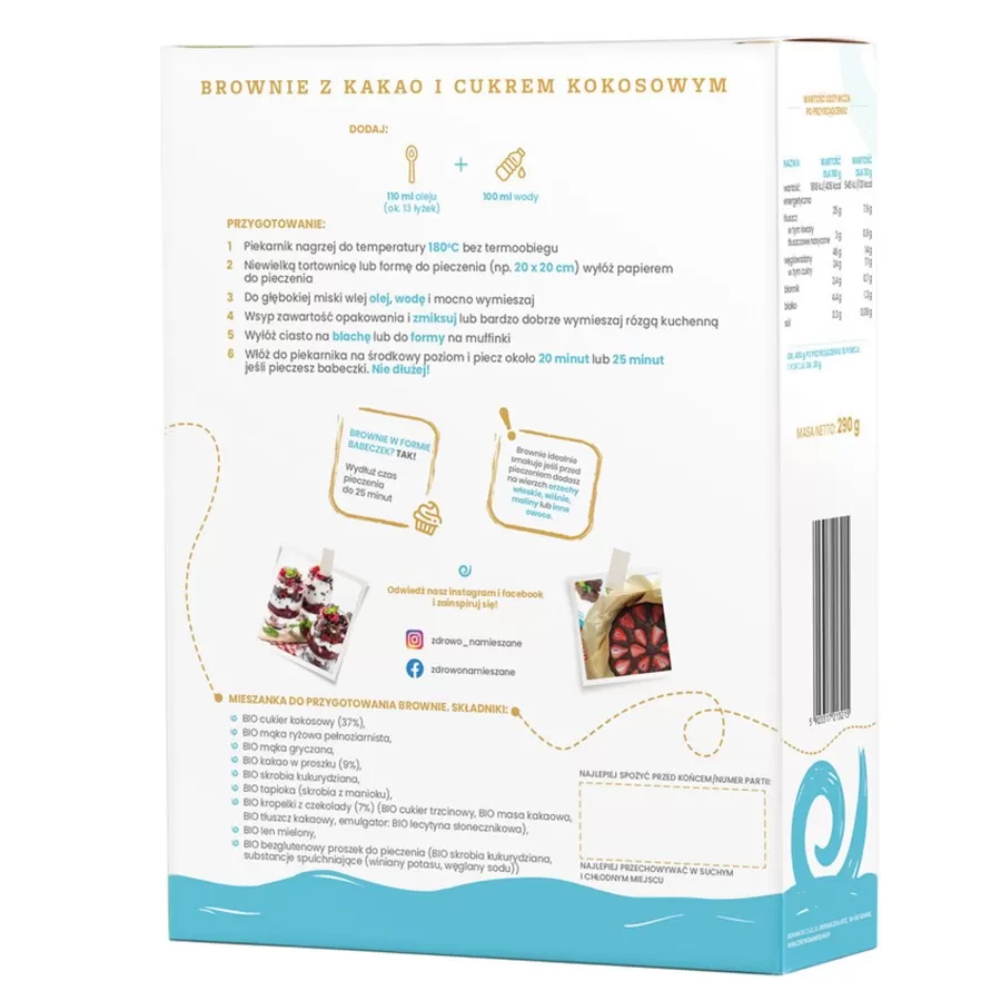 Brownie z Kakao i Cukrem Kokosowym Zdrowo Namieszane Bio, 290g,