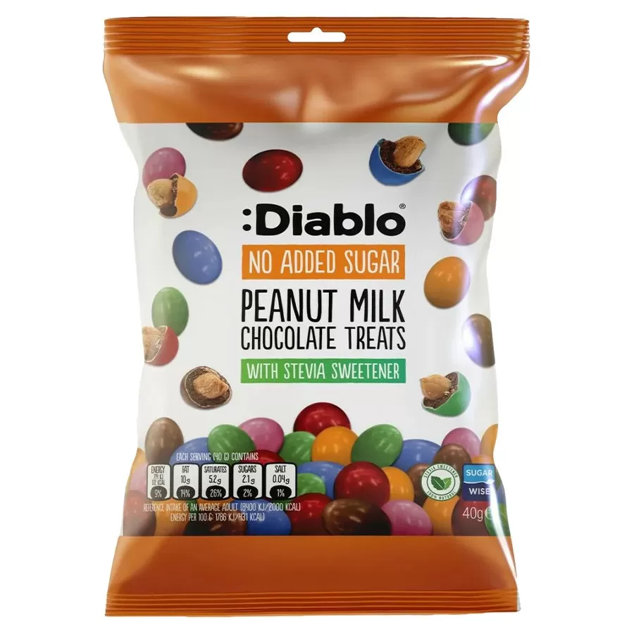 Orzeszki w Mlecznej Czekoladzie w Polewie bez Dodatku Cukru Diablo, 40g